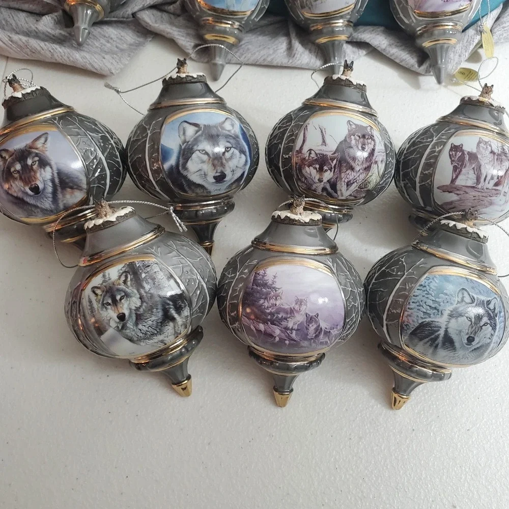 20 Pc Bradford Exchange‎ Voices of the Wilderness Wolves Porcelain Ornaments VTG